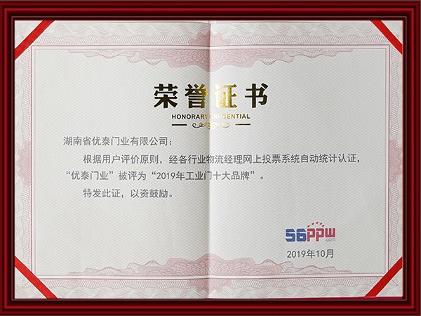 2019年（nián）工業門十大品牌
